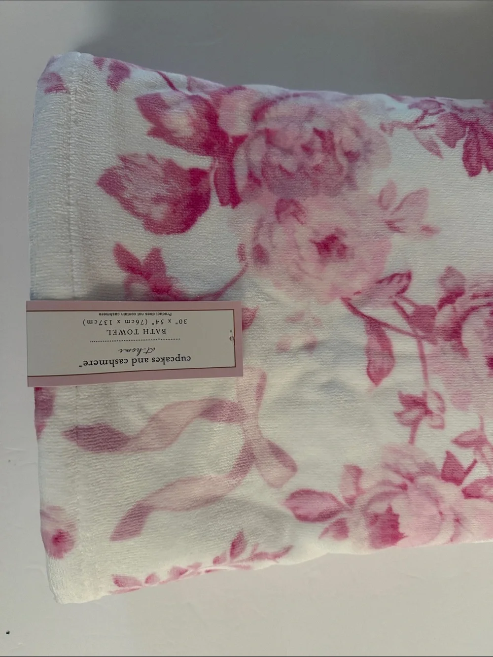 NWT Cupcakes and Cashmere 4 Piece Cotton Bath Towel Set White Pink Floral Bows